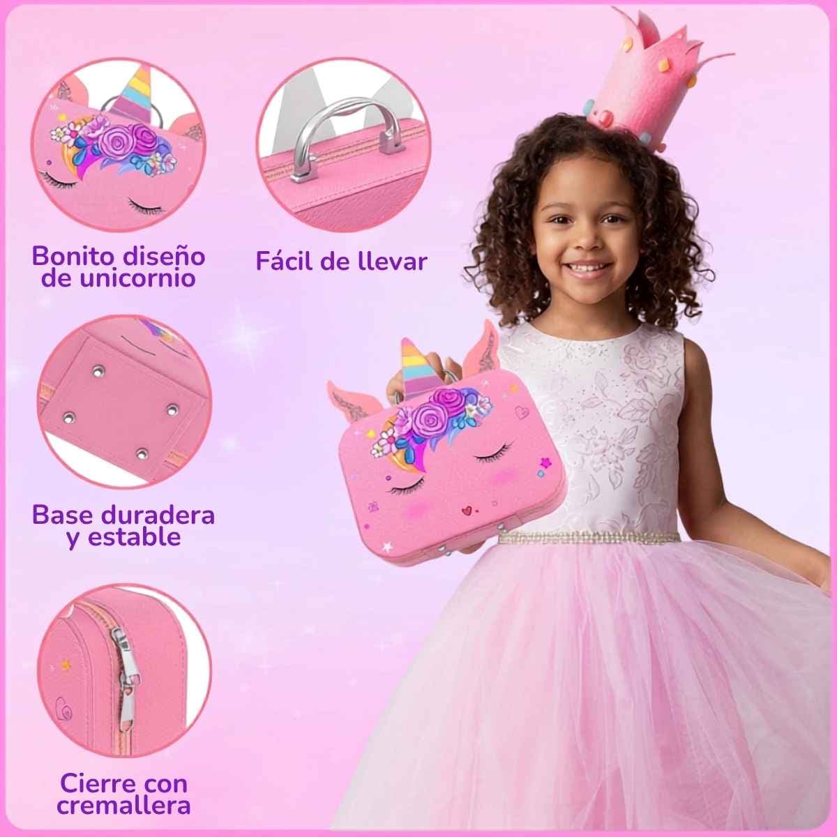 Estuche rosa de unicornio Websonaw con asa, cierre y base