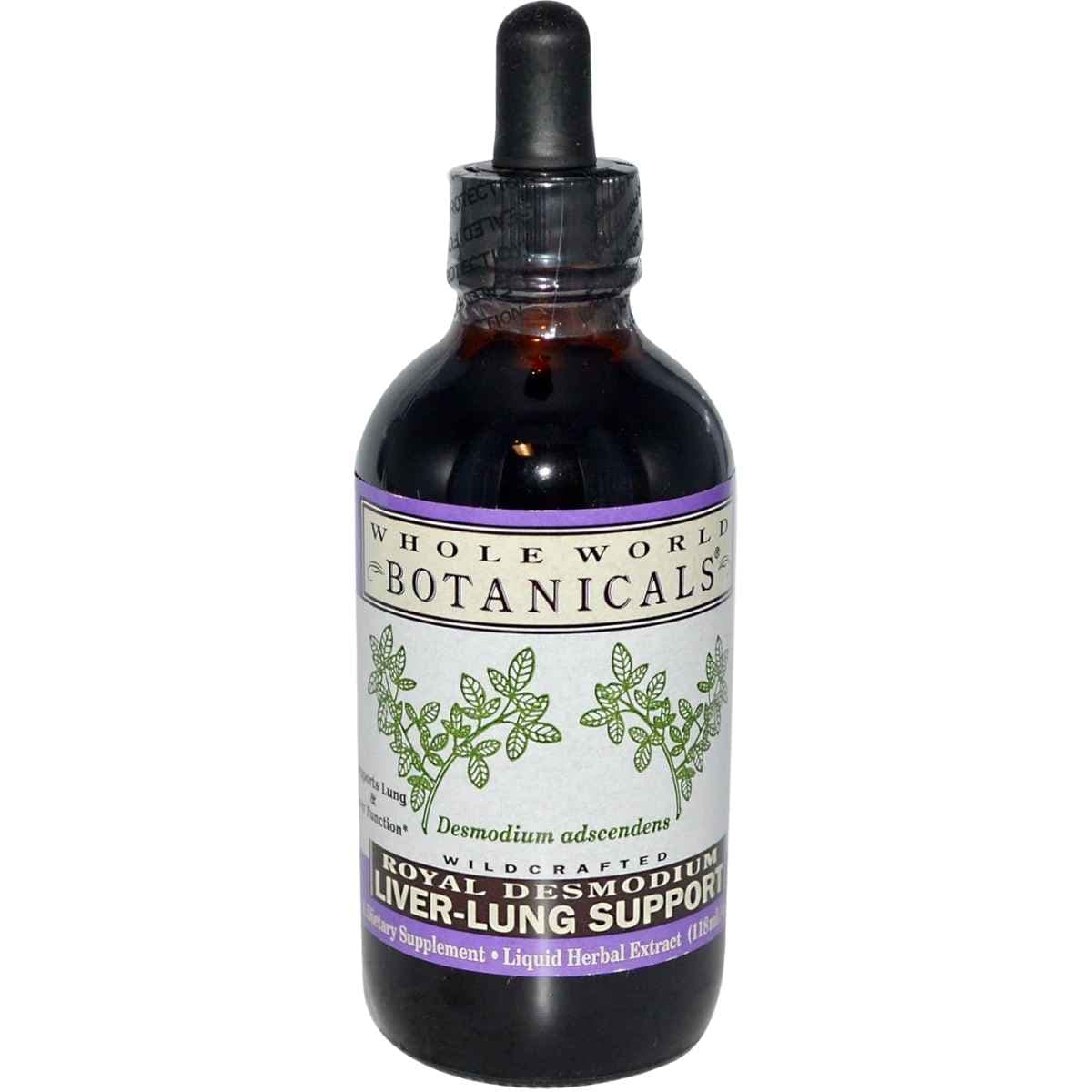 Frasco de suplemento Whole World Botanicals Royal Desmodium Apoyo Hígado-Pulmón 118 ml