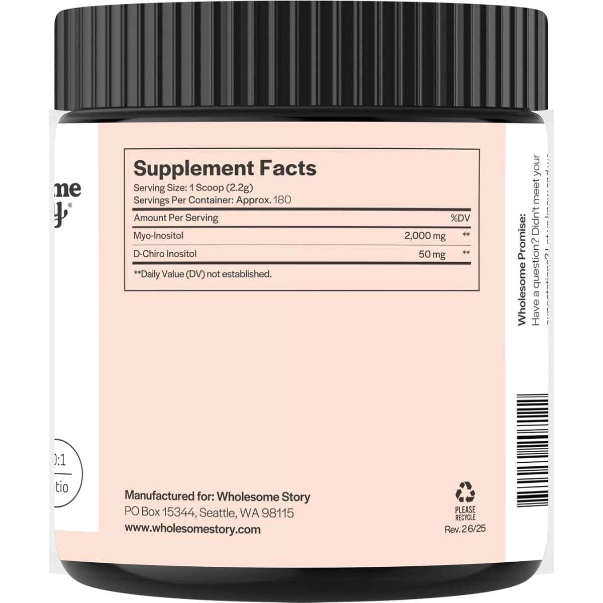 Tabla nutricional del suplemento Wholesome Story Myo & D-Chiro Inositol 2.050 mg 396 g Polvo