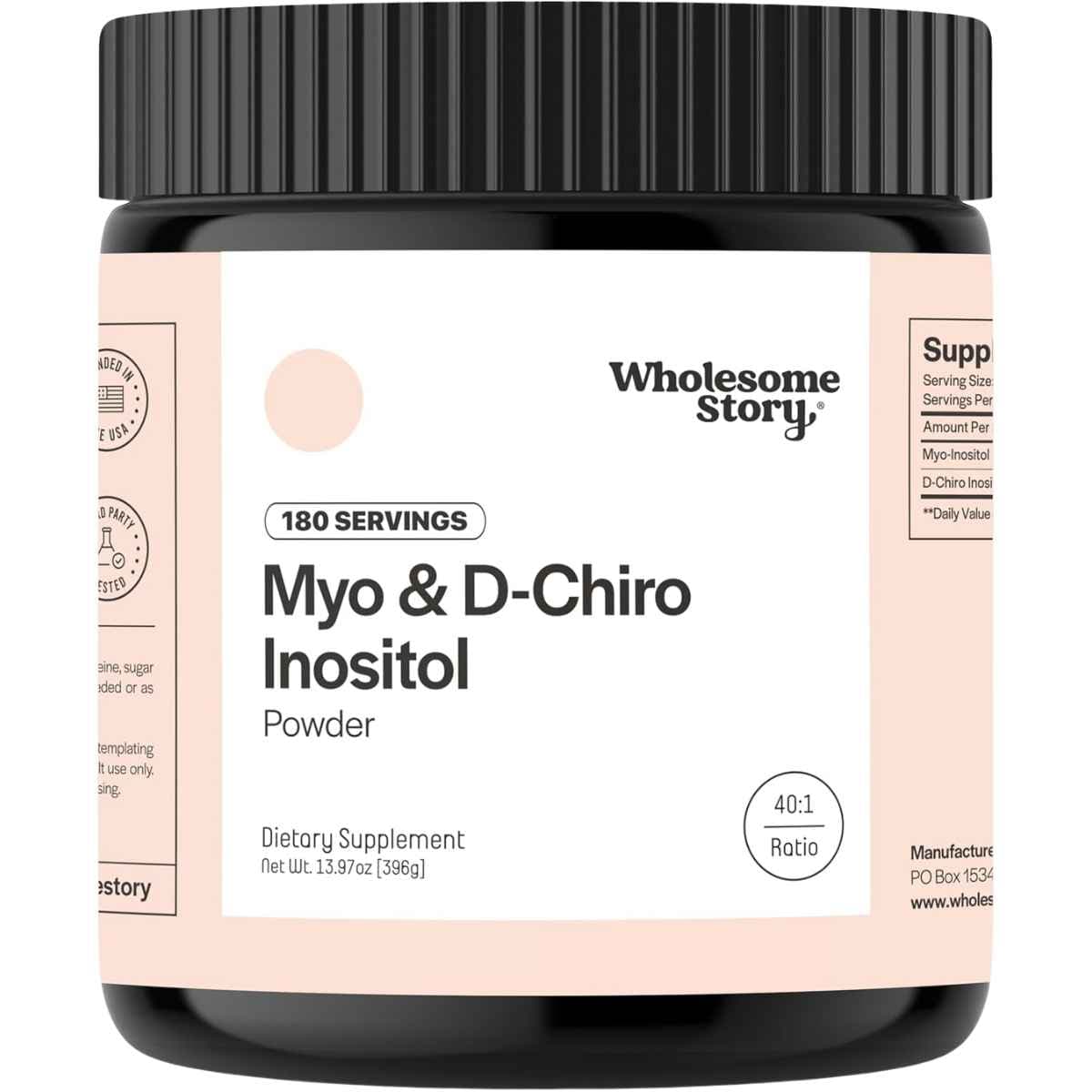 Frasco de suplemento Wholesome Story Myo & D-Chiro Inositol 2.050 mg 396 g Polvo