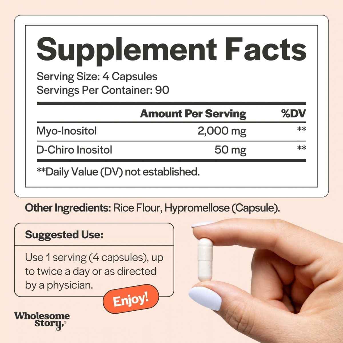 Tabla nutricional de Wholesome Story Myo & D-Chiro Inositol de 360 cápsulas