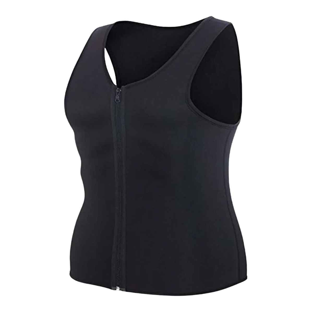 Detalles de la faja chaleco Wonderience con cierre frontal y material de neopreno.