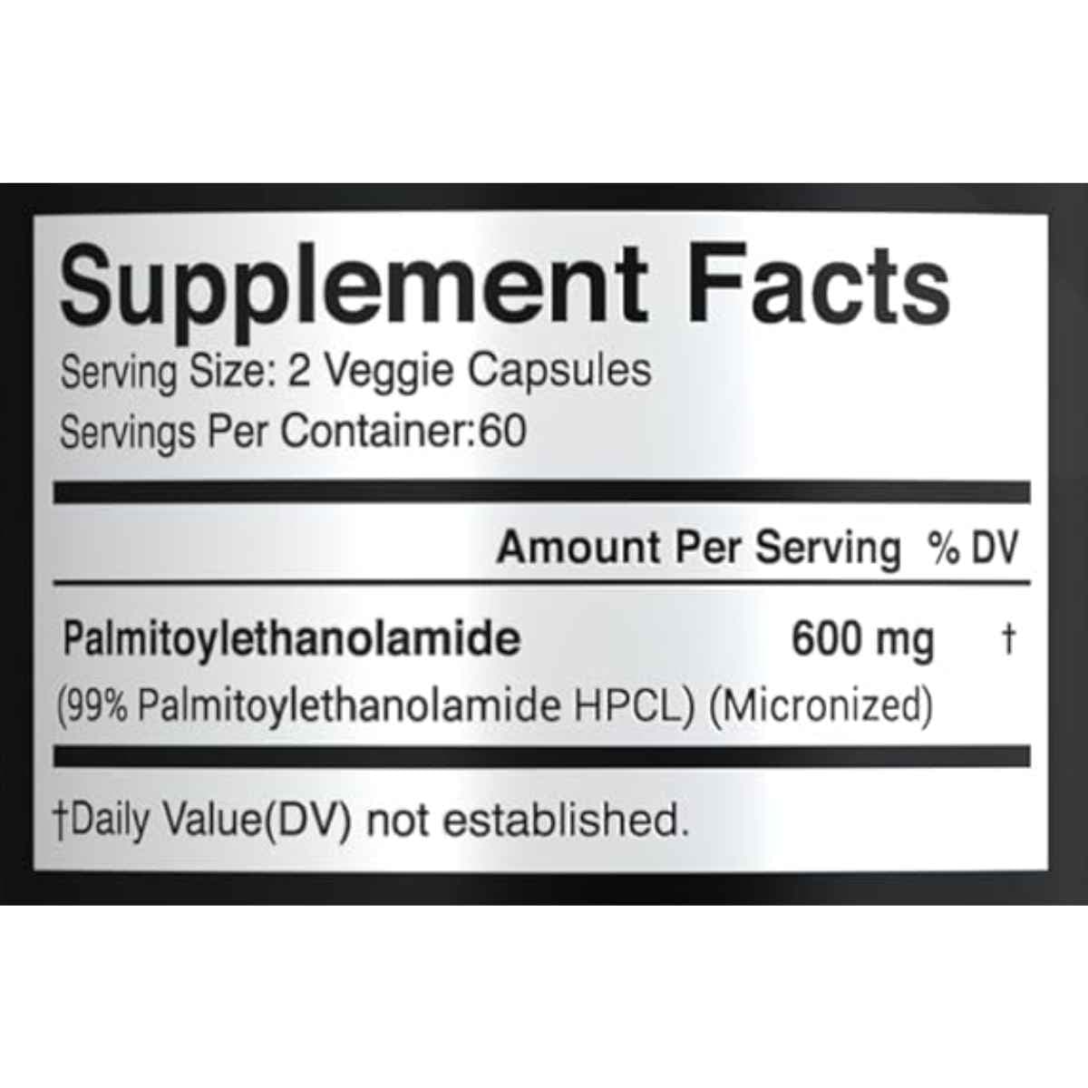 Tabla nutricional del suplemento X Gold Health Palmitoiletanolamida Micronizada 120 cápsulas