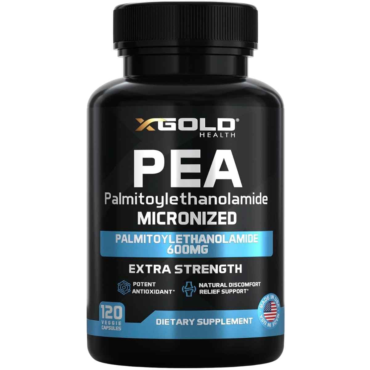 Frasco de suplemento X Gold Health Palmitoiletanolamida Micronizada 120 cápsulas