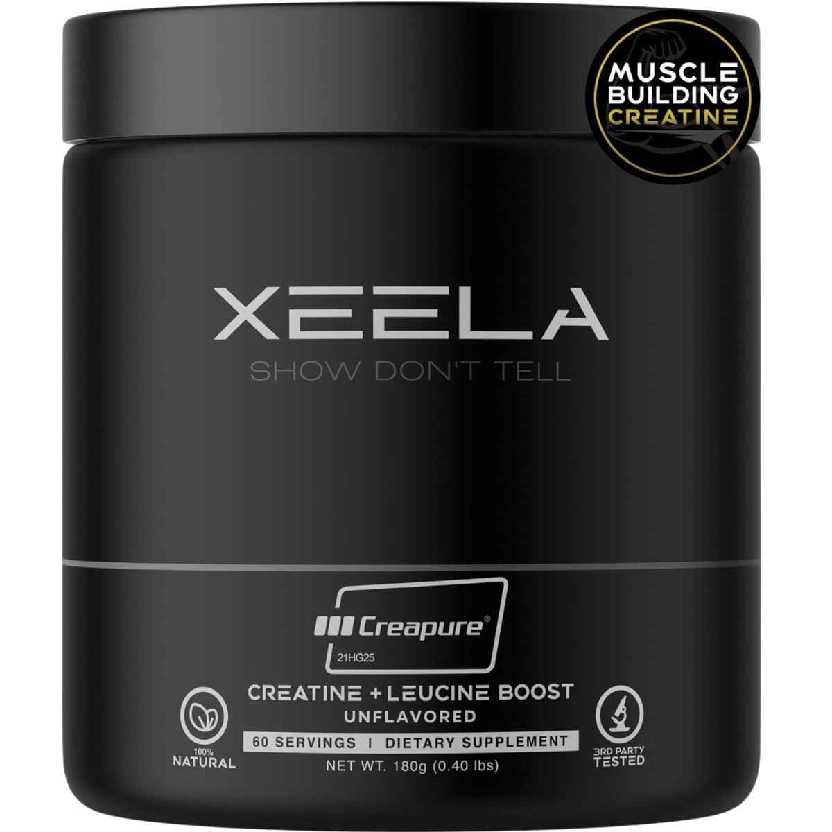 Frasco de suplemento XEELA Creatina Creapure® con Leucina 60 Servicios Polvo