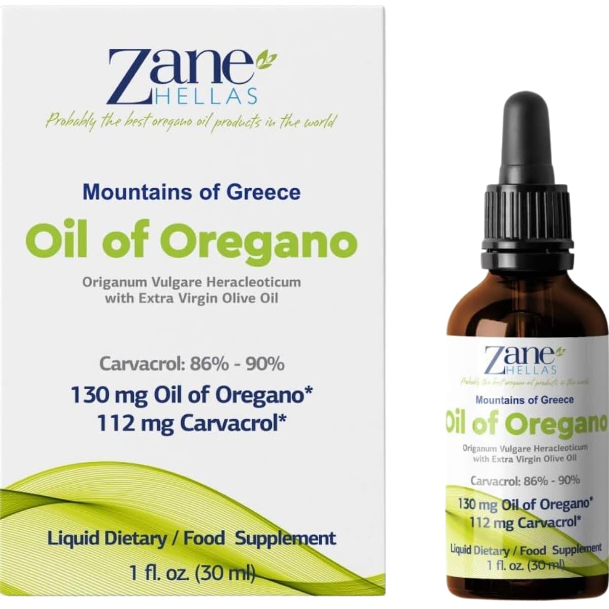 Frasco de suplemento Zane Hellas Aceite de Orégano 30 mL