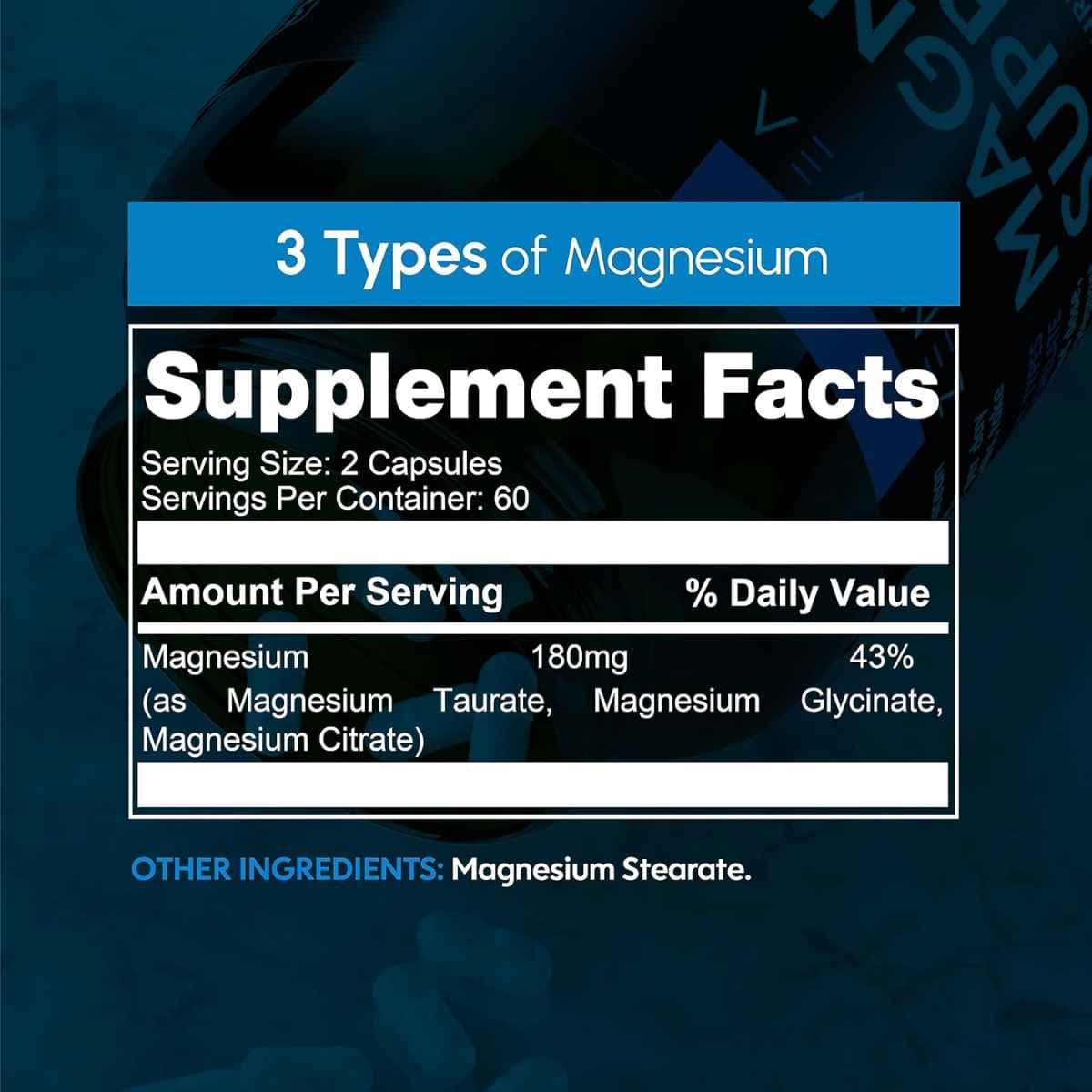 Tabla nutricional del suplemento Zenavea Complejo de Magnesio 180 mg 120 cápsulas