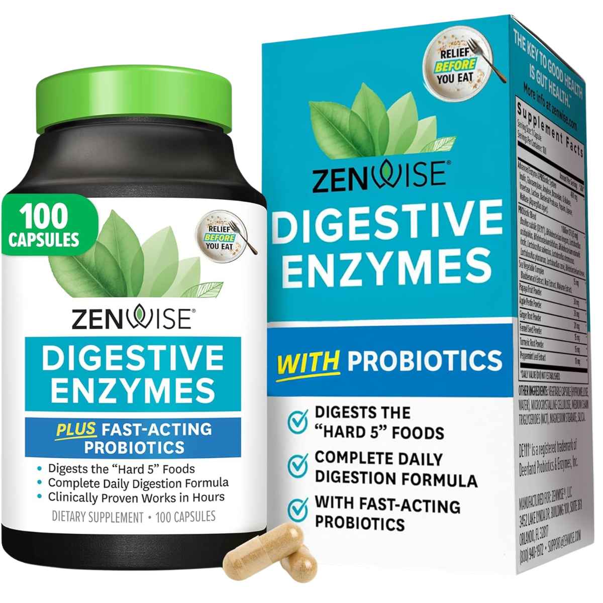 Frasco de suplemento Zenwise Enzimas Digestivas Plus Probióticos 100 cápsulas