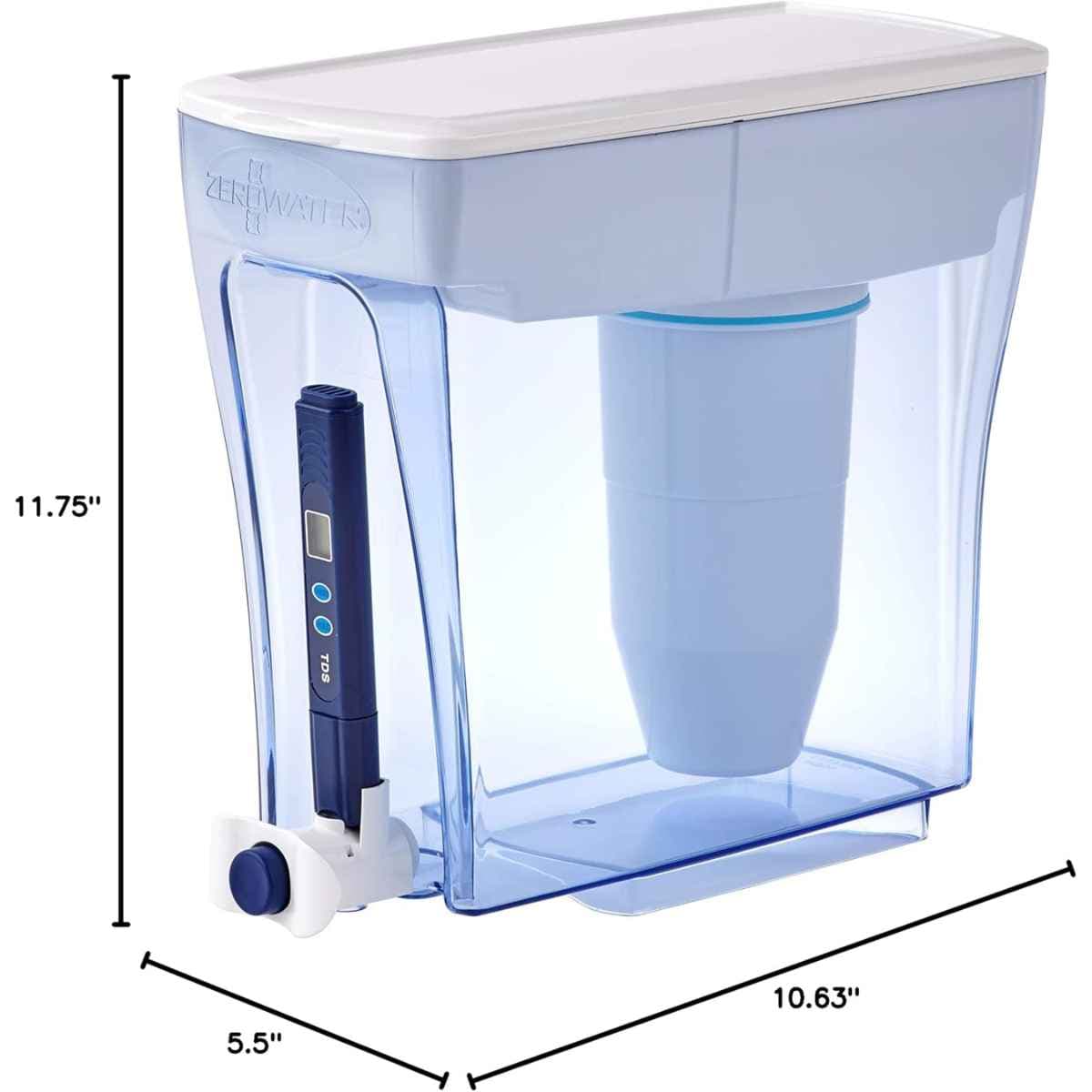ZeroWater dispensador de agua con filtro de 20 tazas con medidas del producto