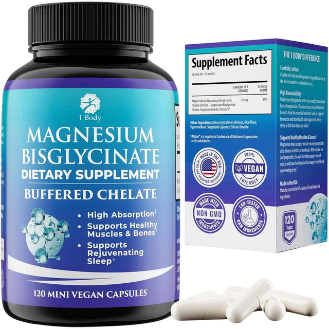 Frasco de suplemento 1 Body Bisglicinato de Magnesio 120 cápsulas veganas