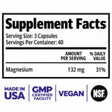 Información del suplemento de 1 Body bisglicinato de magnesio: 132 mg por porción de 3 cápsulas
