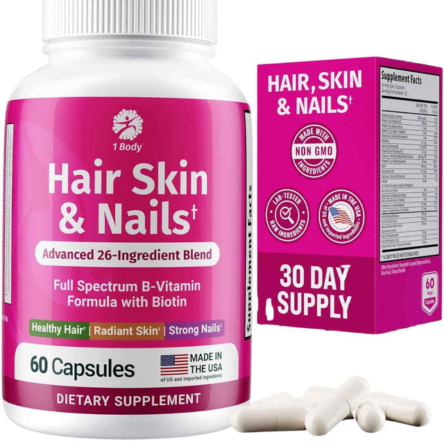 Frasco de suplemento 1 Body Complejo Cabello, Piel y Uñas 60 cápsulas