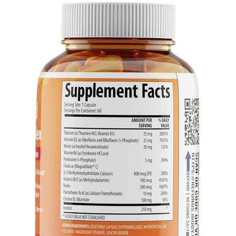 Tabla nutricional del suplemento 1 Body Methylated Vitamin B Complex 60 cápsulas