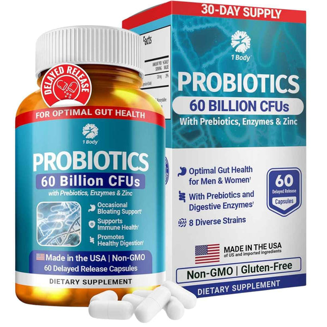 Frasco de suplemento 1 Body Probióticos con Prebióticos, Enzimas y Zinc 60 cápsulas