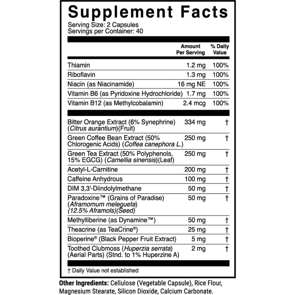 Tabla nutricional del suplemento 1-Db Goddess Fórmula Metabólica 80 cápsulas