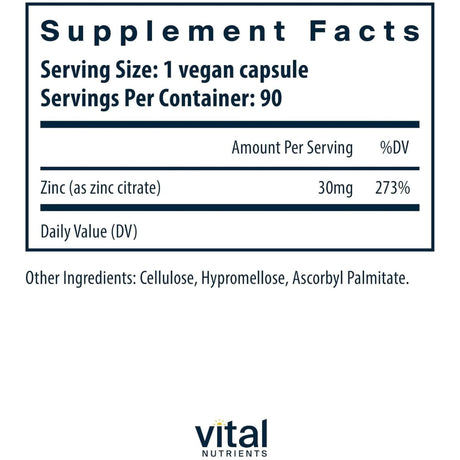 Vital Nutrients - Citrato de Zinc (30 mg)