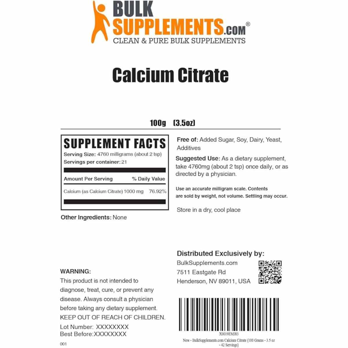 Citrato de Calcio en Polvo - 1000mg - Haz Tu Pedido