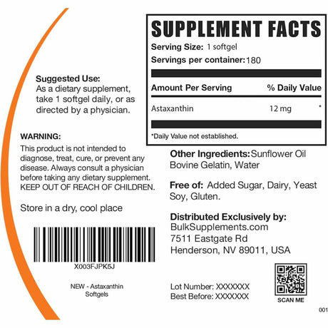 Astaxantina - 12 mg - 180 Cápsulas - Haz Tu Pedido
