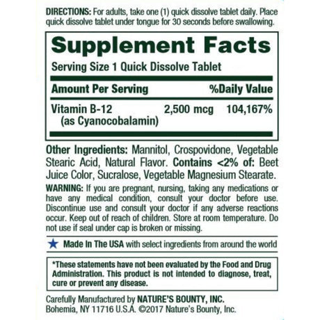 Nature's Bounty Vitamin B-12 - 2500 mcg - 75 Tabletas - Haz Tu Pedido