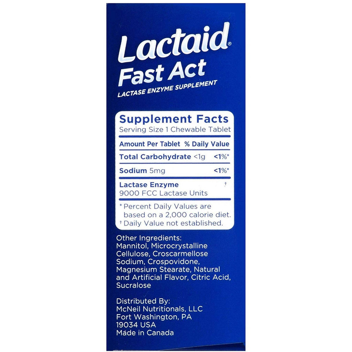 Lactaid Fast Act - Vanilla - 32 Tabletas Masticable - Haz Tu Pedido