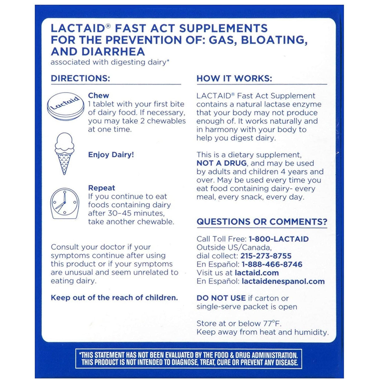 Lactaid Fast Act - Vanilla - 32 Tabletas Masticable - Haz Tu Pedido