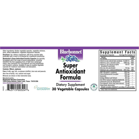 Bluebonnet Super Antioxidants Formula - Vegetable Capsules - Haz Tu Pedido