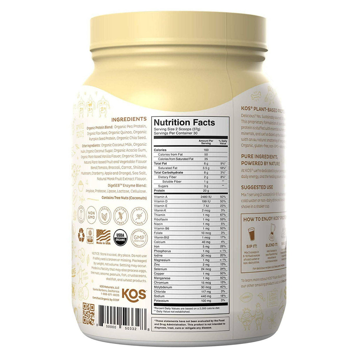 KOS Organic Plant-Based Protein Powder - 2 lb - Haz Tu Pedido
