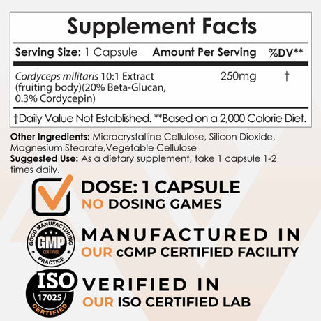 Hongo Cordycep 250 mg - Haz Tu Pedido