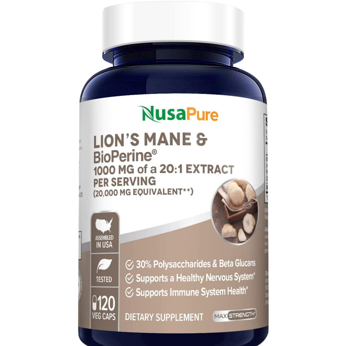 Hongo Melena de León con Bioperina - 120 Cápsulas Veganas - Haz Tu Pedido