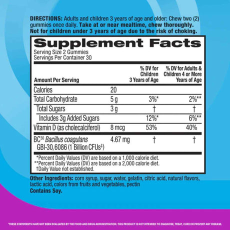 Schiff Digestive Advantage Probiótico Diario Digestivo  - Sabor Fruta Natural - 60 Gomitas - Tabla Nutricional - Haz Tu Pedido
