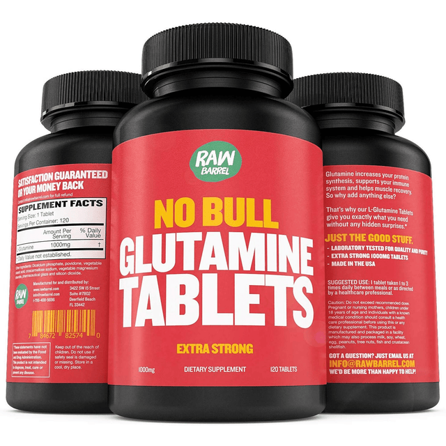 Raw Barrel No Bull Glutamine 1000 mg - 120 Tabletas - Haz Tu Pedido