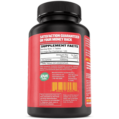 Raw Barrel No Bull Glutamine 1000 mg - 120 Tabletas - Haz Tu Pedido