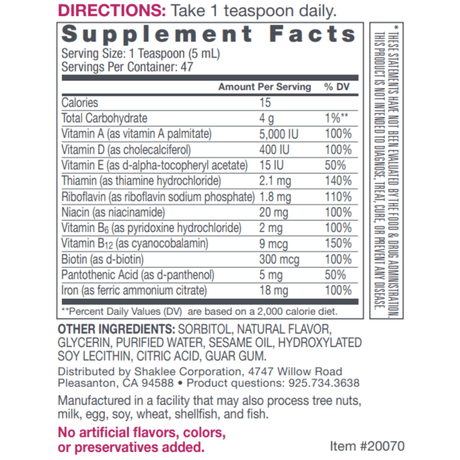 Shaklee Liqui-Lea Plus Iron - 237 ml - Multivitamina Liquida - Haz Tu Pedido