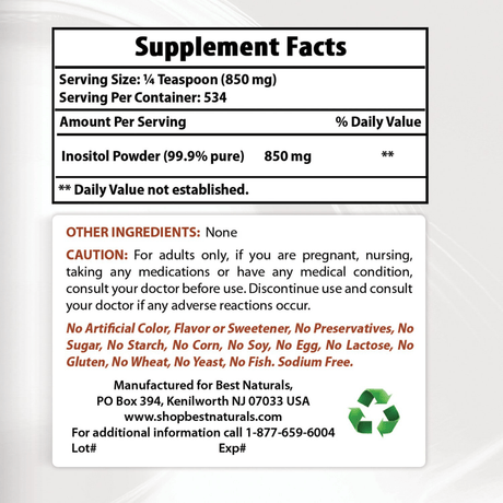 Best Naturals Inositol Powder - 1 lb - Desintoxicacion Soporte Celular - Haz Tu Pedido