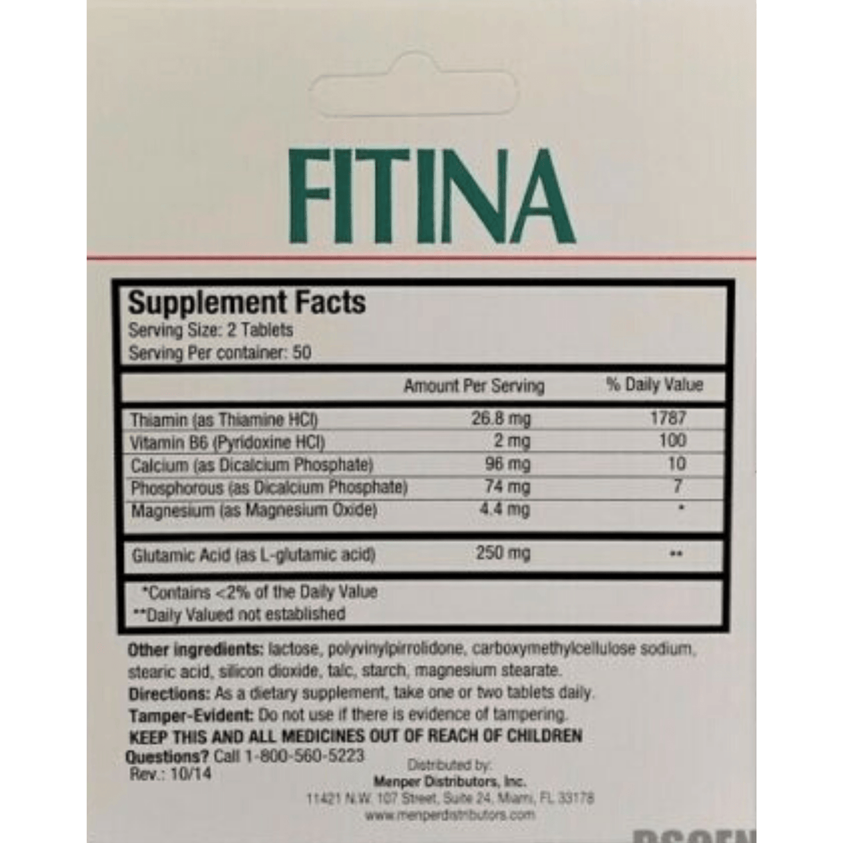 Fitina Memory Support Supplement - 100 Tabletas - Haz Tu Pedido
