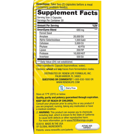 Renew Life Gas Stop Enzyme Formula - 60 Cápsulas Veganas - Haz Tu Pedido