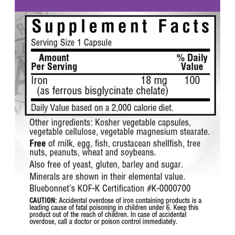 Bluebonnet Albion Chelated Iron - 18 mg - 90 Cápsulas De Origen Vegetal - Haz Tu Pedido