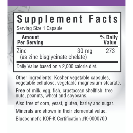 Bluebonnet Chelated Zinc - 90 Cápsulas De Origen Vegetal - Haz Tu Pedido
