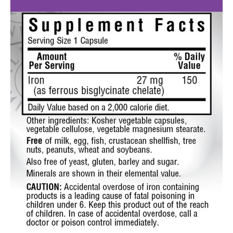 Bluebonnet Albion Extra-Strength Chelated Iron - 27 mg - 90 Cápsulas De Origen Vegetal - Haz Tu Pedido