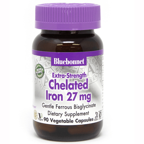Bluebonnet Albion Extra-Strength Chelated Iron - 27 mg - 90 Cápsulas De Origen Vegetal - Haz Tu Pedido