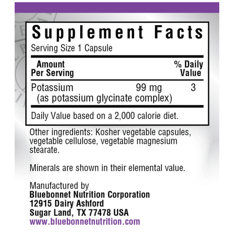 Bluebonnet Albion Potassium Glycinate - 90 Cápsulas De Origen Vegetal - Haz Tu Pedido