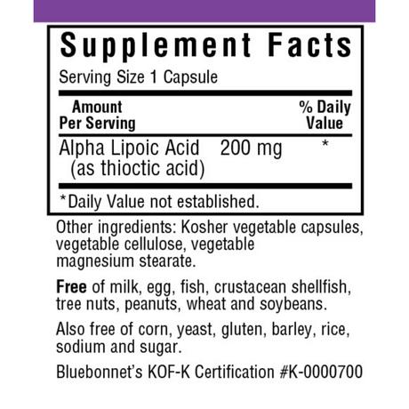 Bluebonnet Alpha Lipoic Acid 200 mg - Vegetable Capsules - Haz Tu Pedido