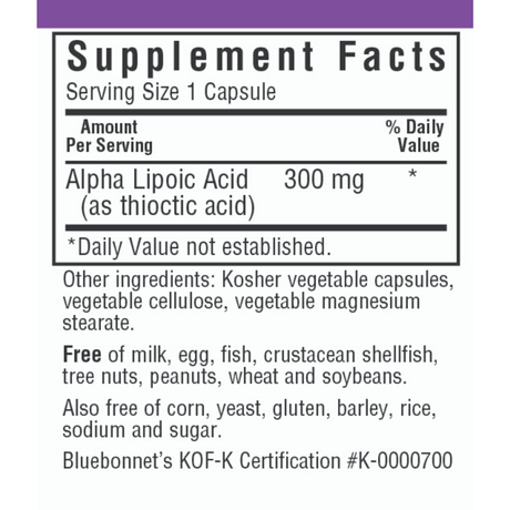 Bluebonnet Alpha Lipoic Acid 300 mg - Vegetable Capsules - Haz Tu Pedido