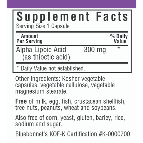 Bluebonnet Alpha Lipoic Acid 300 mg - Vegetable Capsules - Haz Tu Pedido