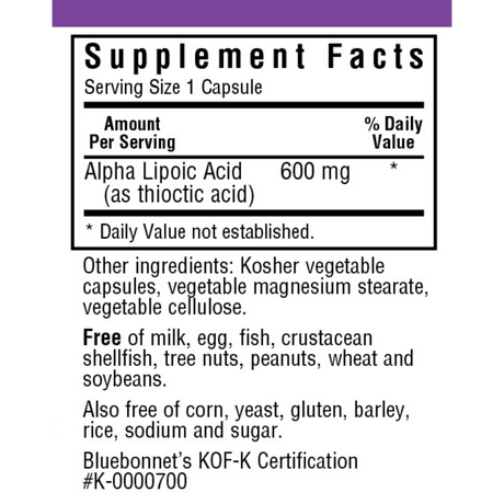 Bluebonnet Alpha Lipoic Acid 600 mg - Vegetable Capsules - Haz Tu Pedido