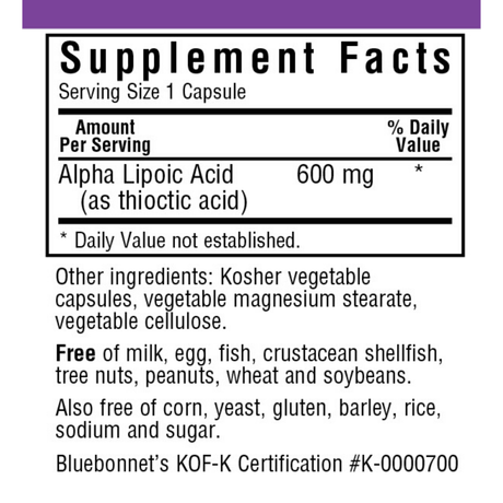 Bluebonnet Alpha Lipoic Acid 600 mg - Vegetable Capsules - Haz Tu Pedido