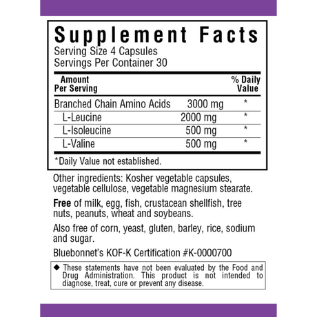Bluebonnet BCAAs - 120 Cápsulas De Origen Vegetal - Haz Tu Pedido