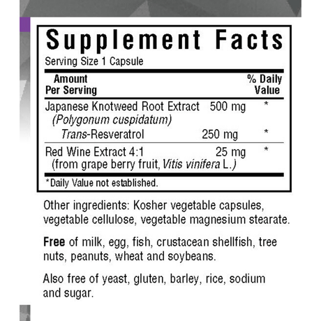 Bluebonnet Beautiful Ally Resveratrol - 250 mg - Vegetable Capsules - Haz Tu Pedido