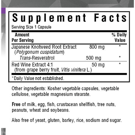 Bluebonnet Beautiful Ally Resveratrol - 500 mg - Vegetable Capsules - Haz Tu Pedido