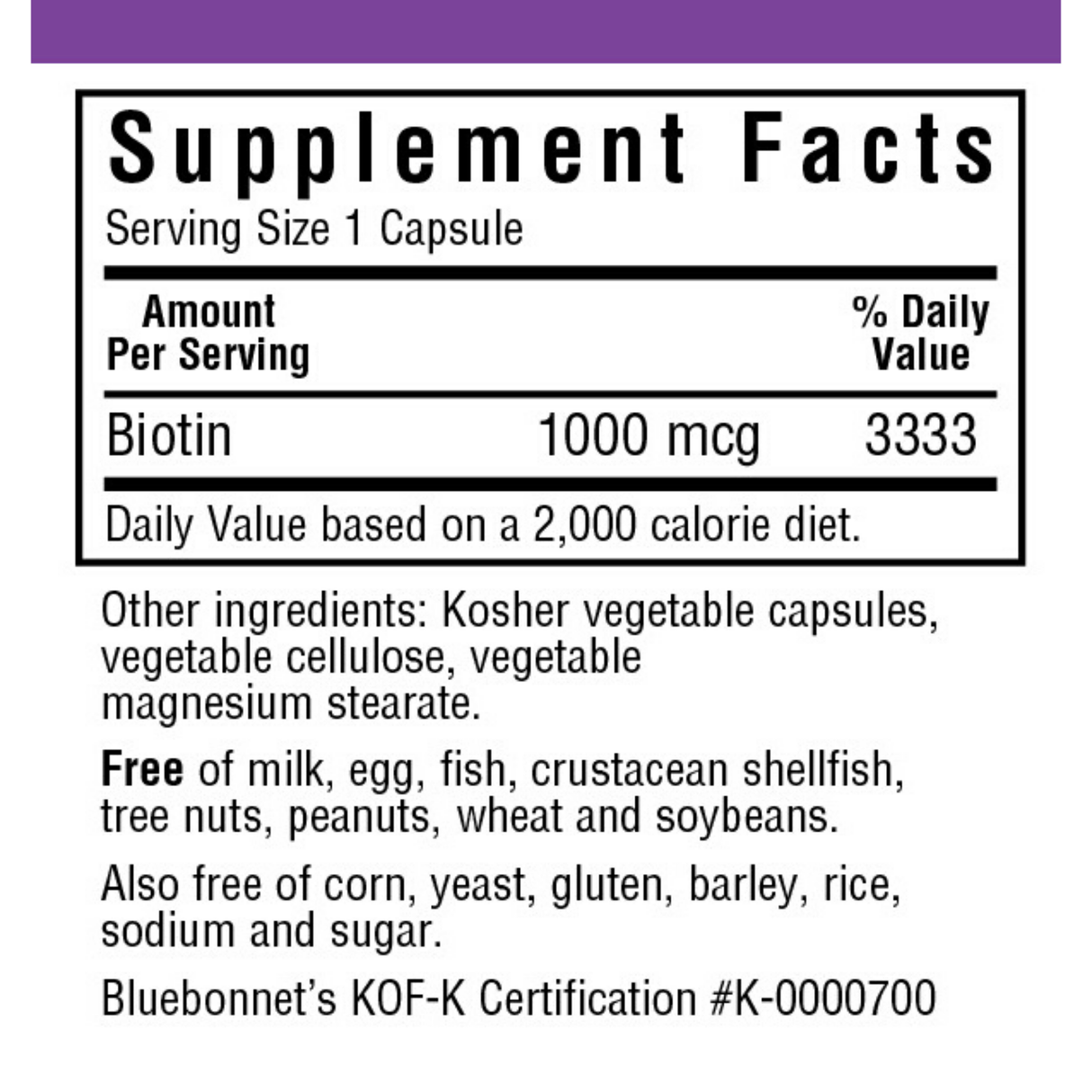 Bluebonnet Biotin - 1000 mcg - 90 Cápsulas De Origen Vegetal - Haz Tu Pedido